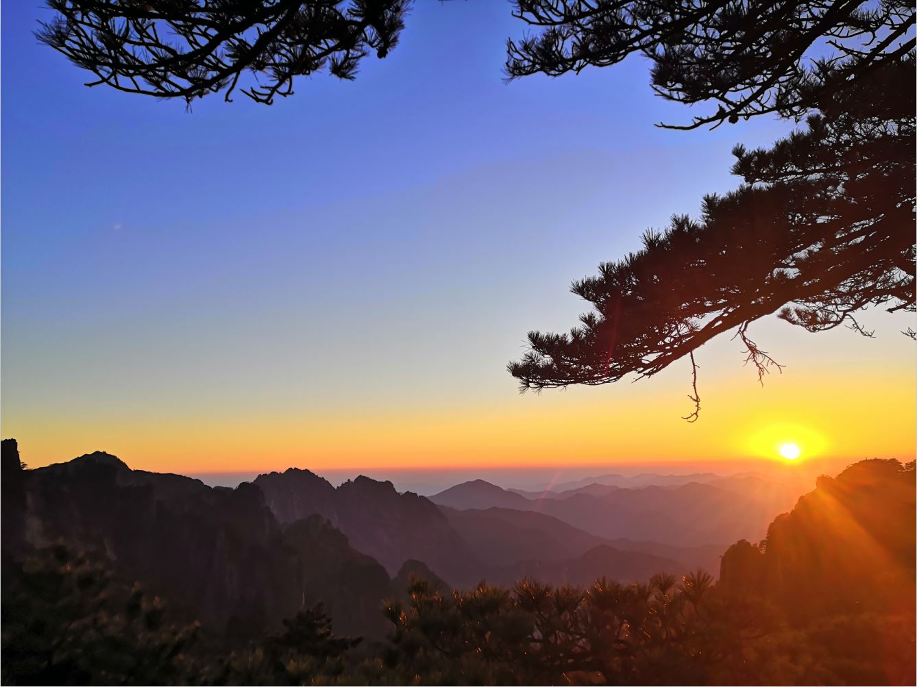 黄山，中外游客雨后观日出云海_郑汝敏